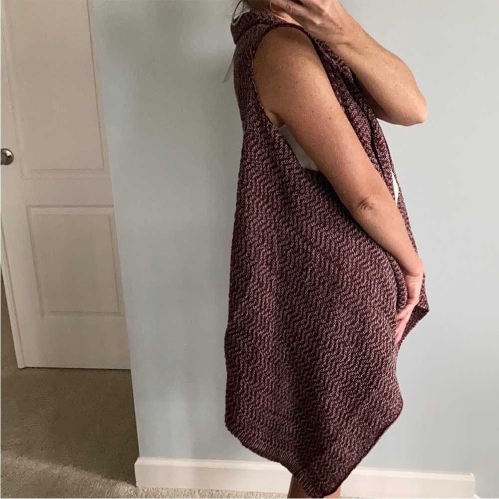 Wine & Ivory Color Long Open Style Cardigan - Picture 7 of 9